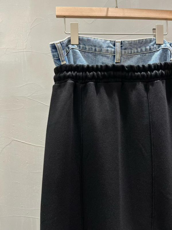 牛仔拼接抽繩棉質長裙 