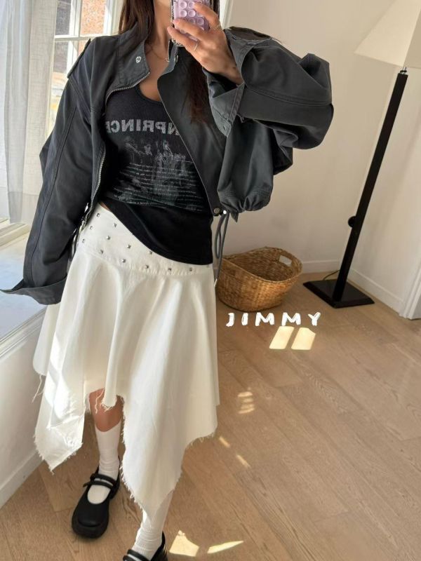 斜紋布鉚釘酷辣長裙 