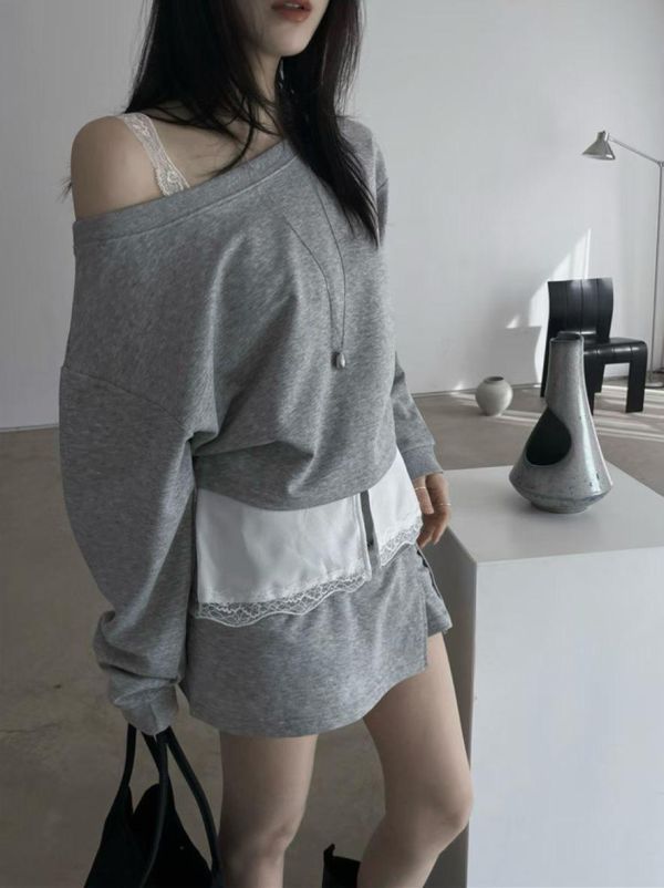 長袖上衣+褲裙SET 