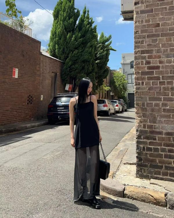 下拼紗細肩長洋 