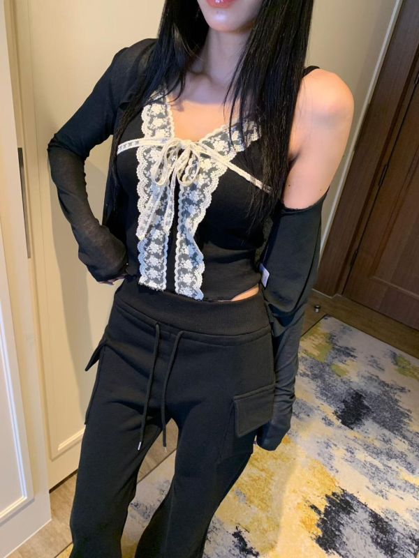 綁帶蕾絲背心+外套 