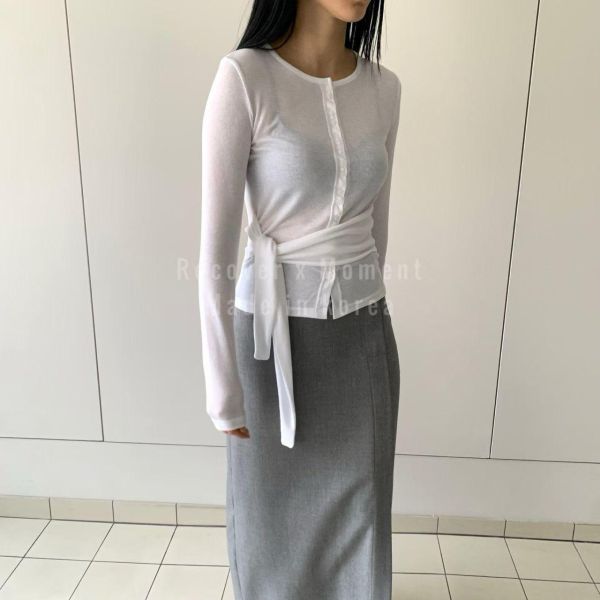 圓領不規則綁帶上衣 