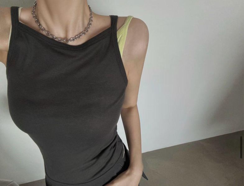 撞色假兩件背心 