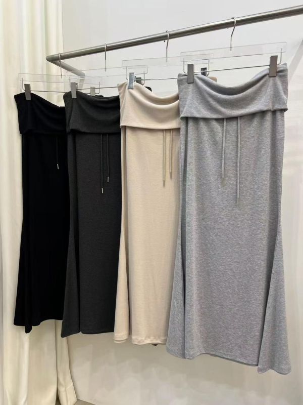 反摺抽繩棉質長裙(春夏款) 