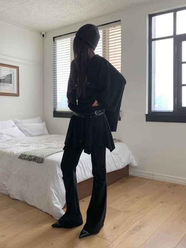 鬆緊腰假兩件褲裙 