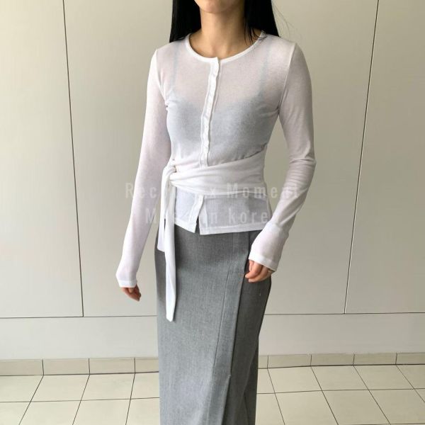 圓領不規則綁帶上衣 