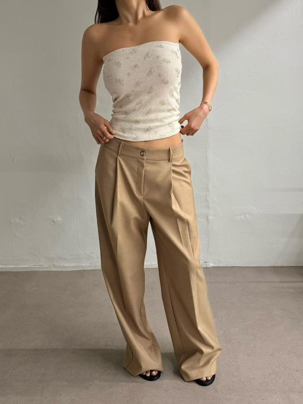 手工串珠側邊抓皺平口背心 