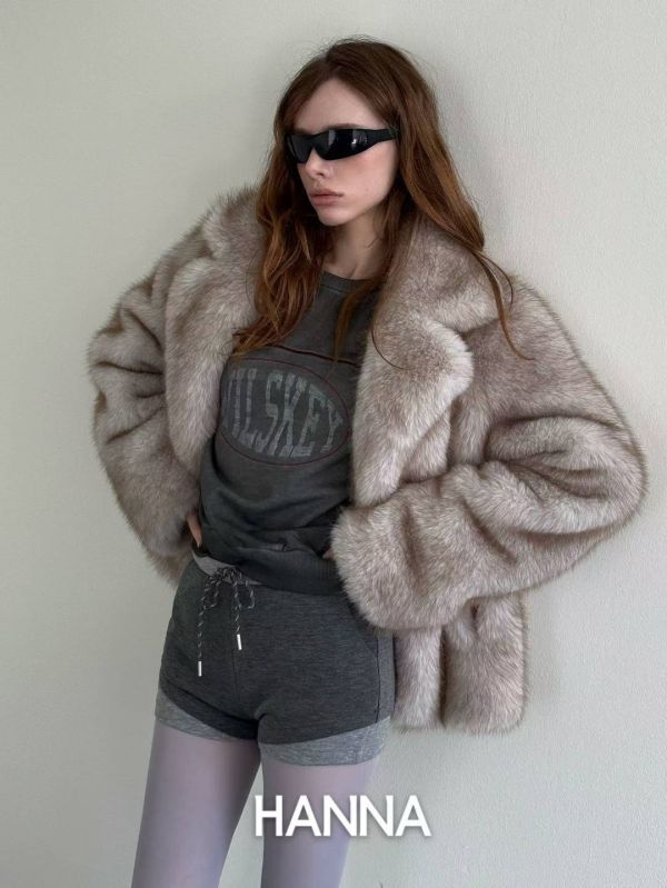 翻領皮草毛絨外套 