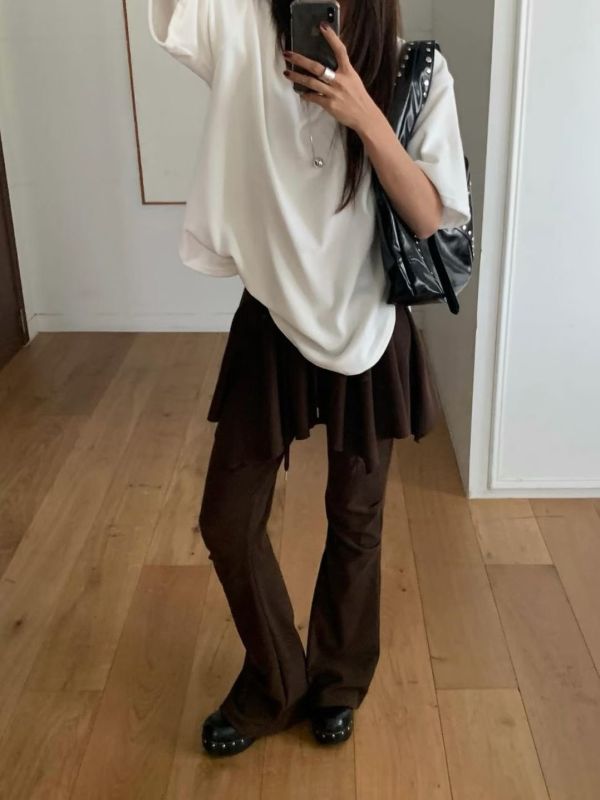 鬆緊腰假兩件褲裙 