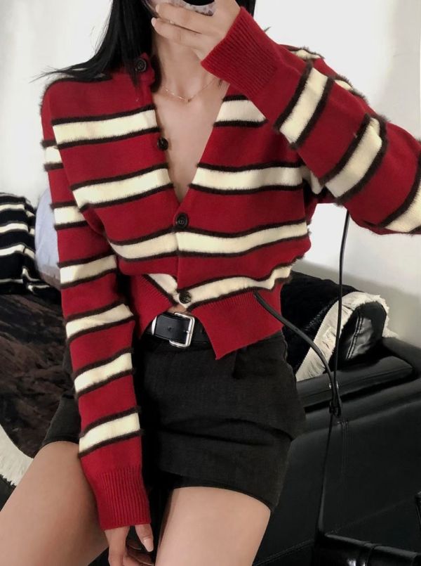 拼色條紋毛料外套 