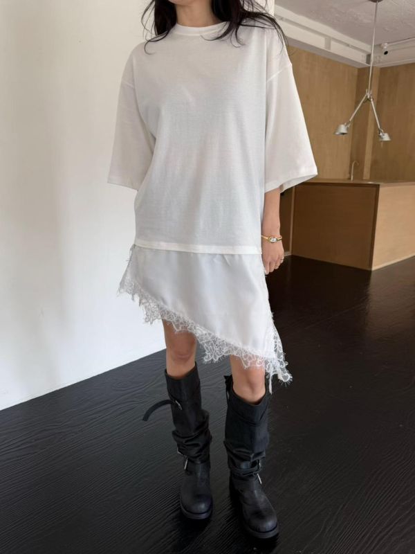 棉質拼蕾絲連身洋裝 