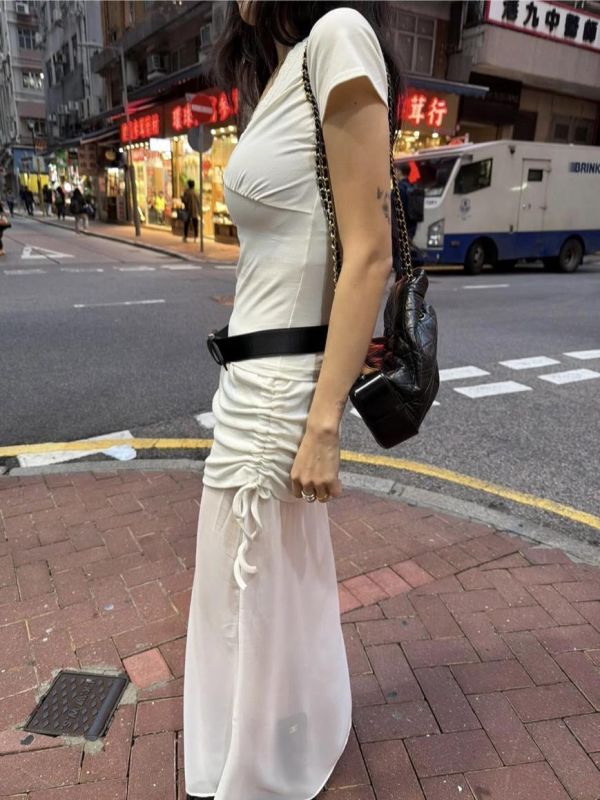 抽繩透膚性感長裙 