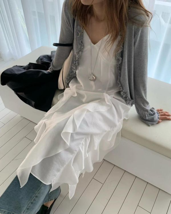 桃心領不規則裙襬細肩洋裝 