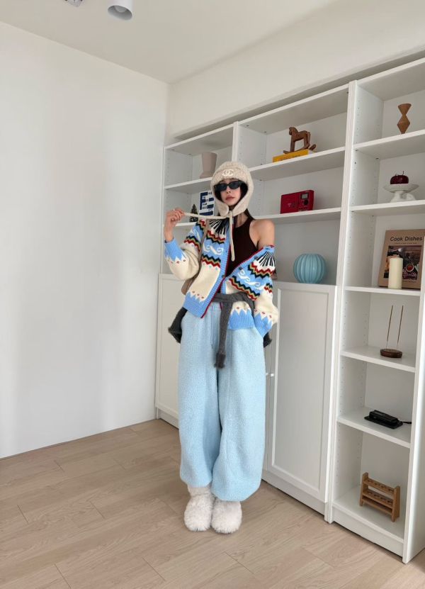 復古撞色針織開襟衫 