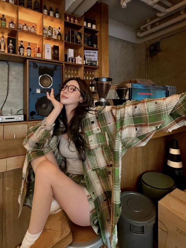 破損洗舊格紋襯衫/格紋短褲 