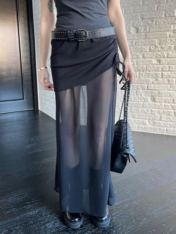 抽繩透膚性感長裙 