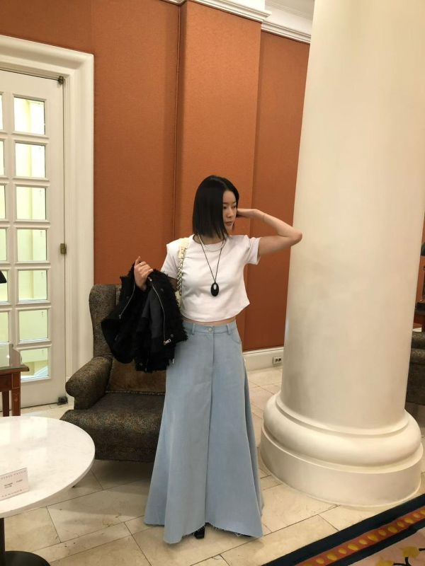 傘感斜紋牛仔布長裙 