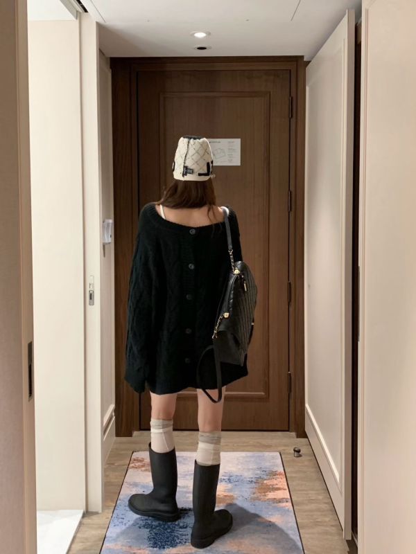 V領螺紋針織毛衣外套(正反兩穿) 