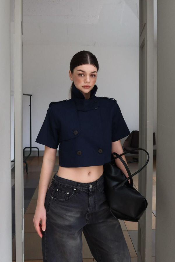 海軍風短版風衣外套 