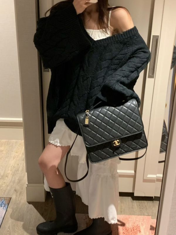 V領螺紋針織毛衣外套(正反兩穿) 