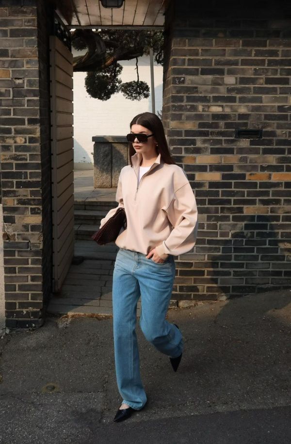 立領歐美風長袖上衣 