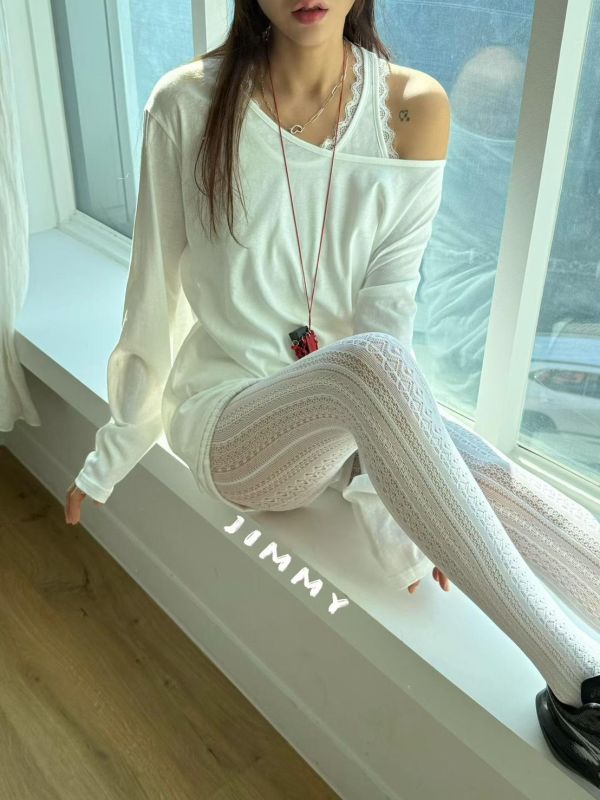 滾邊蕾絲背心+長袖上衣Set 