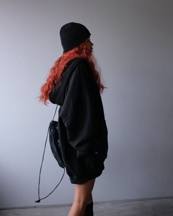 大帽子素面外套/腰帶環鬆緊大口袋短裙 