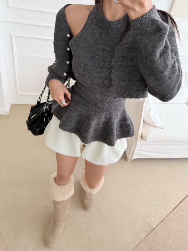 擺花邊背心+針織外套Set 