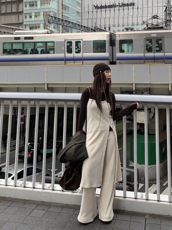 針織長版背心/顯瘦針織休閒褲 