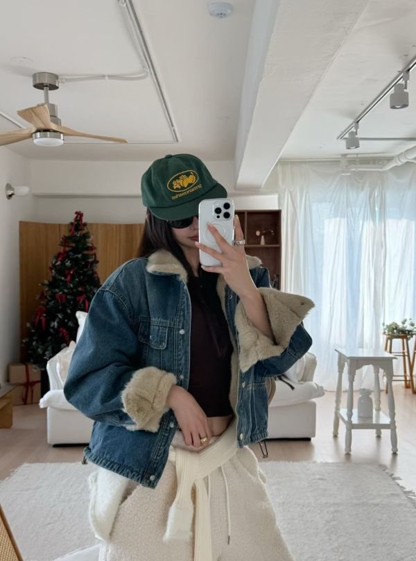 毛絨翻領牛仔外套 