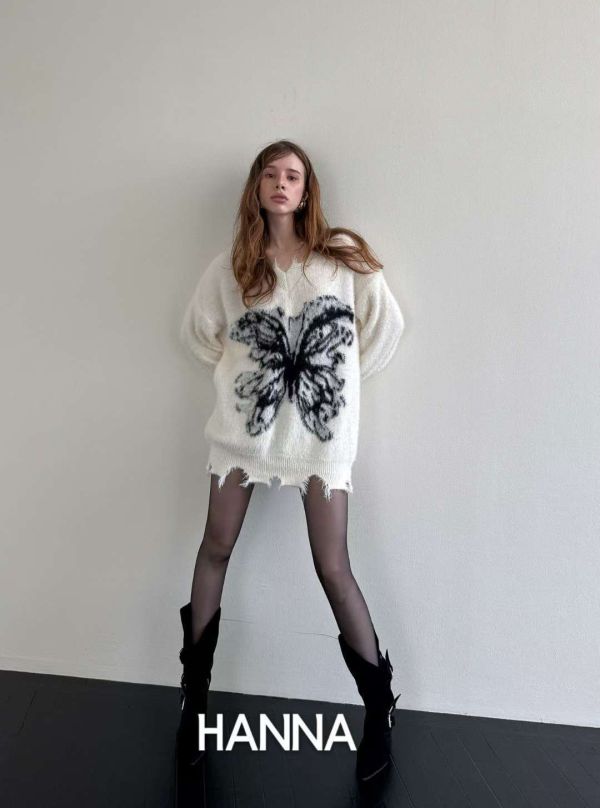 破損感蝴蝶毛料上衣 