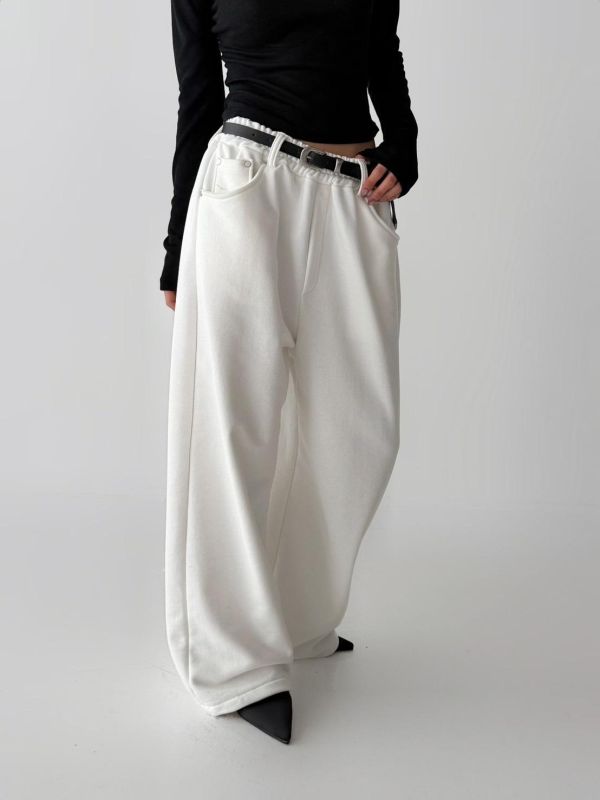 腰耳朵鉚釘棉質長褲 