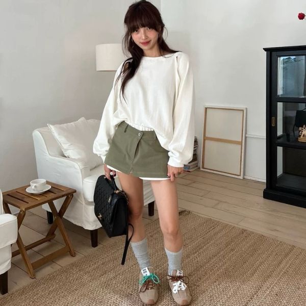 拼色腰頭斜紋布褲裙 