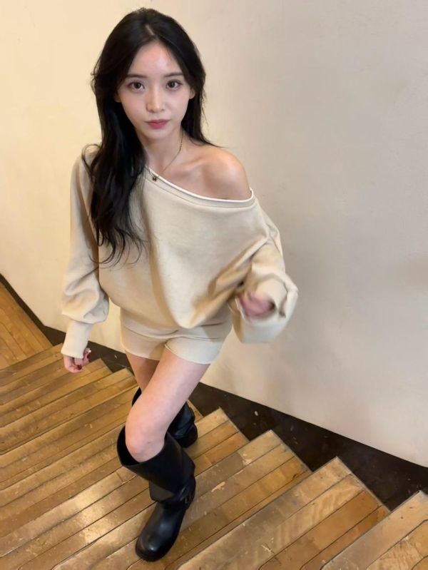 水洗斜肩衣+短褲SET 