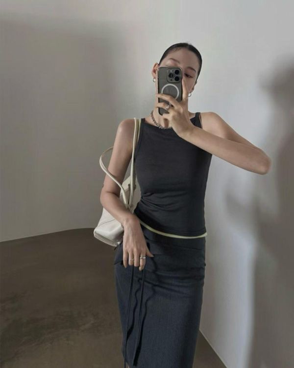 撞色假兩件背心 