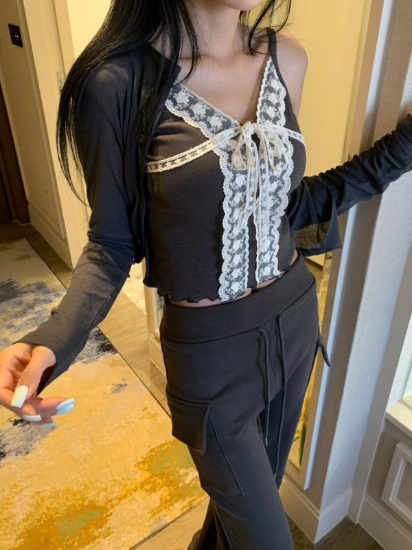 綁帶蕾絲背心+外套 