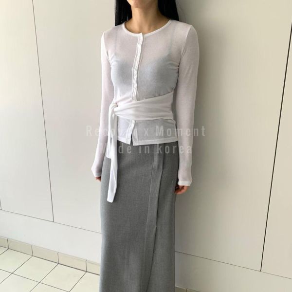 圓領不規則綁帶上衣 