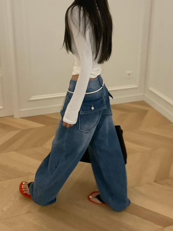 鬆弛感綁繩牛仔褲 