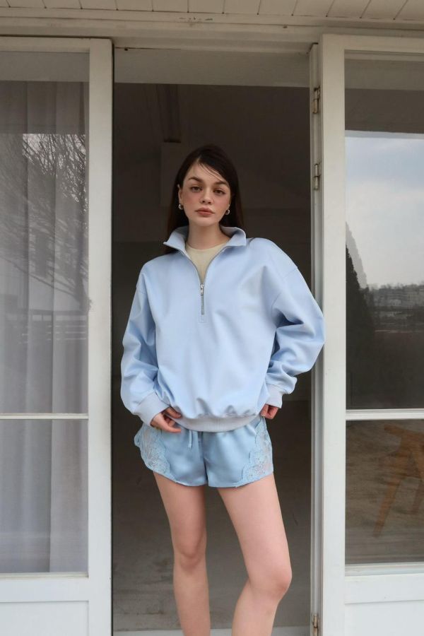 立領歐美風長袖上衣 