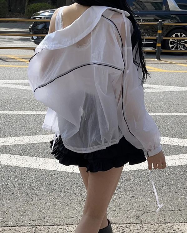 翻領壓線可縮腰防曬外套 