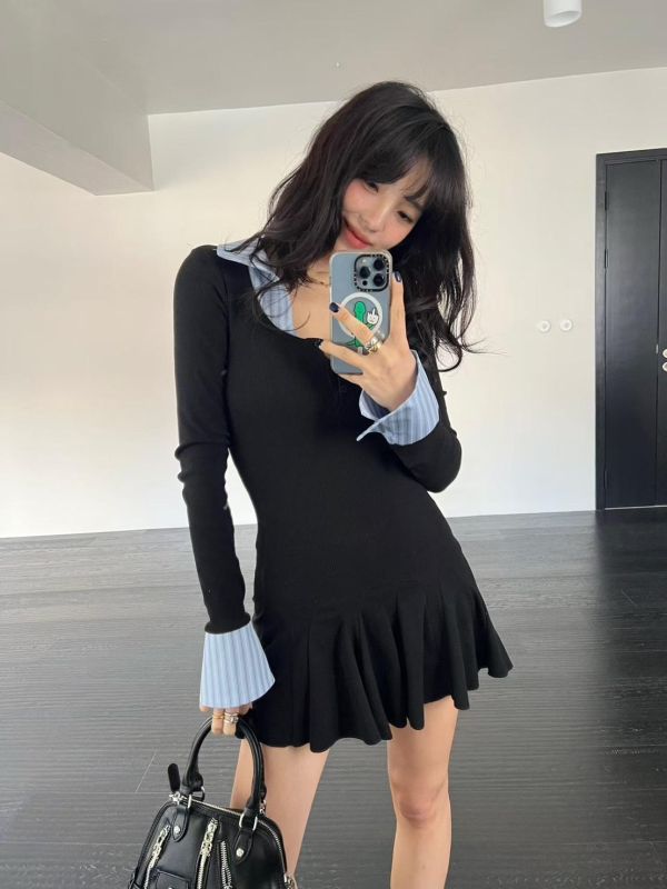 棉質坑條洋裝SET(附短褲) 