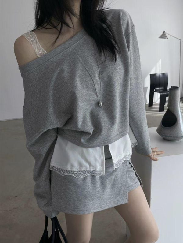 長袖上衣+褲裙SET 