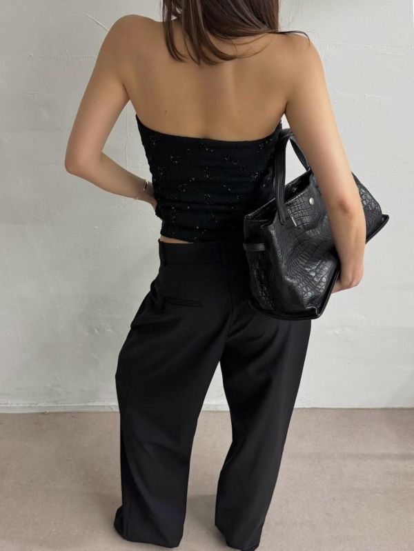 手工串珠側邊抓皺平口背心 