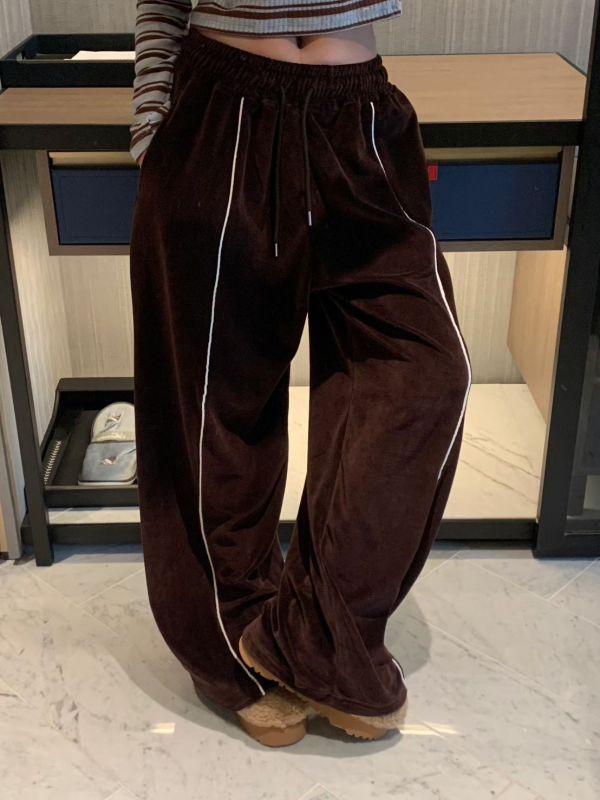 天鵝絨下擺縮口休閒褲 