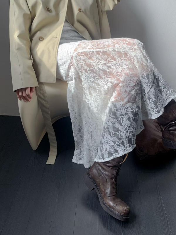 古董蕾絲花透膚魚尾裙 