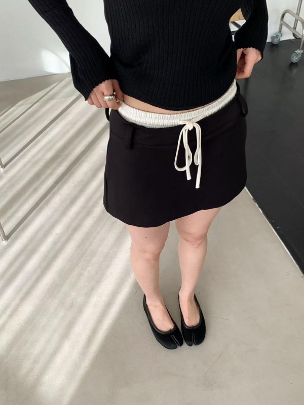 綁帶腰頭西裝短褲裙 