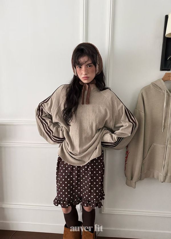 側條紋慵懶長袖上衣 