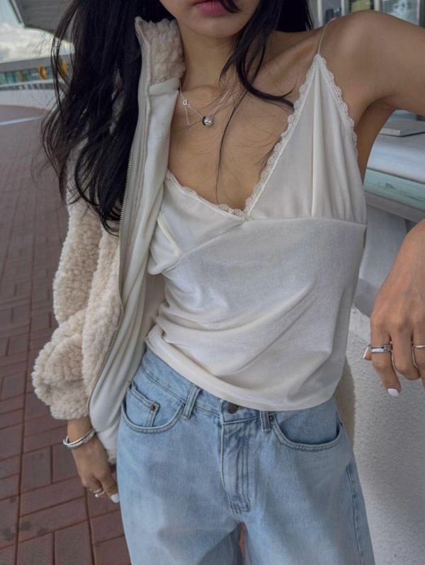 V領拼接蕾絲背心 