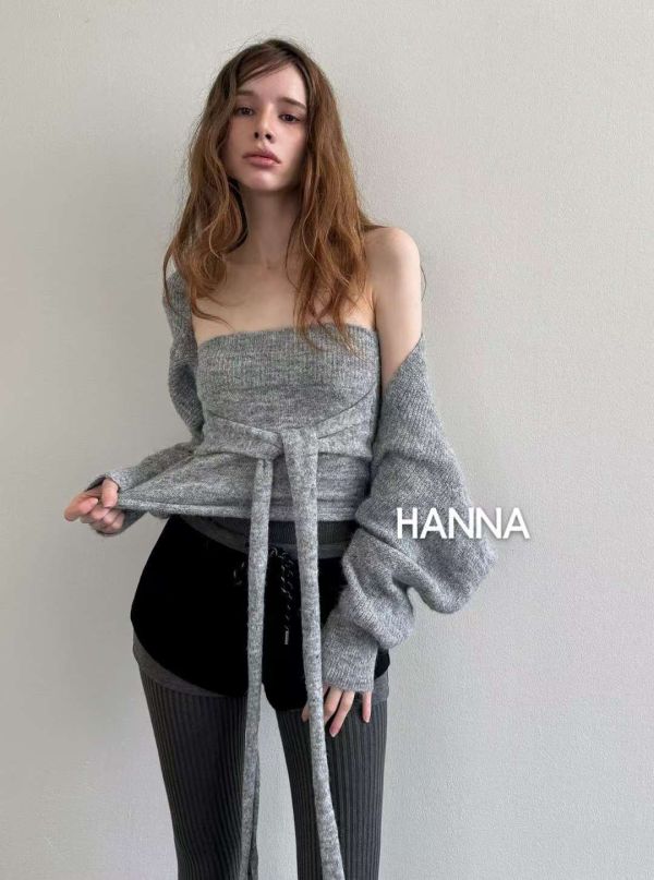 慵懶風無袖綁帶針織衣+針織罩衫外套Set 