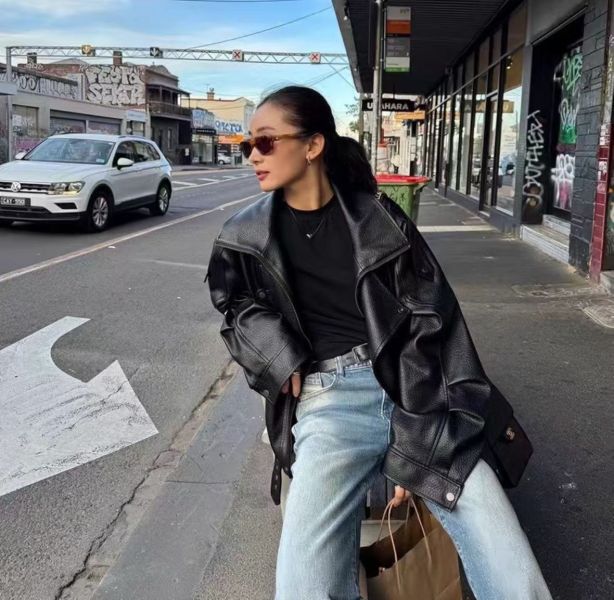 寬鬆百搭機車風衣外套 